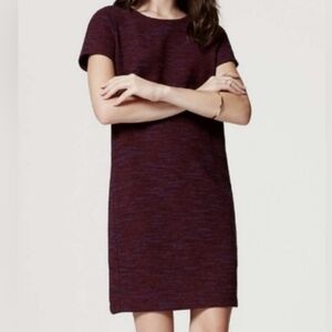 Loft Short Sleeve Spacedye Maroon Short Sleeve Shift Dress Size XS Petite
